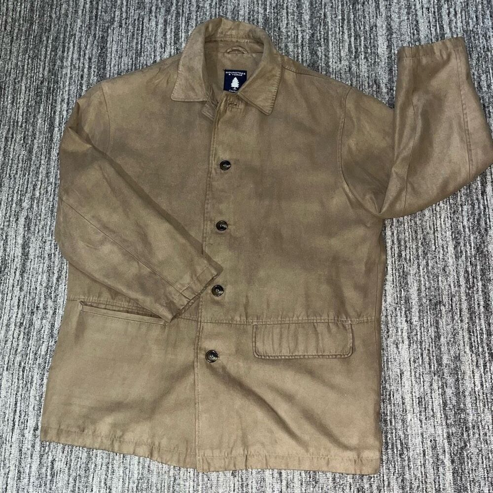 Roundtree & Yorke Mens Large Outdoor Suede Leather Jacket‎ Brown Pockets Read B